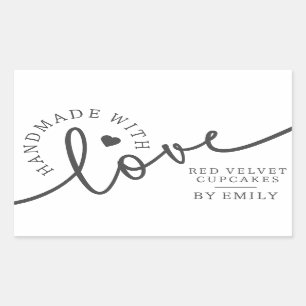 Adesivo Retangular Rustic Handmade with Love Script Heart Beled