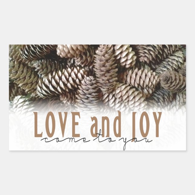 Adesivo Retangular Rustic Holiday Love and Joy Pine Cone (Frente)