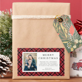 Adesivo Retangular Rustic Red Plaid Photo Christmas