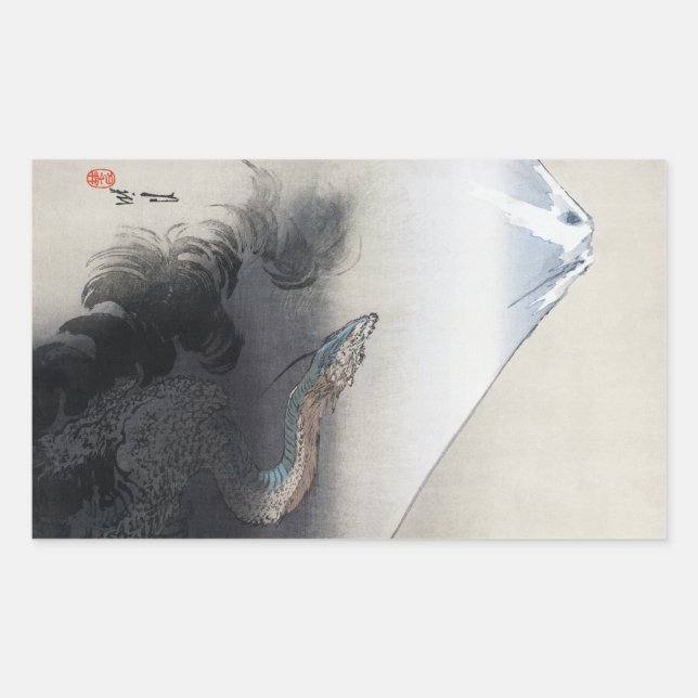 Adesivo Retangular Ryu Shoten: Dragão Crescente sobre Fuji, Japão (Frente)