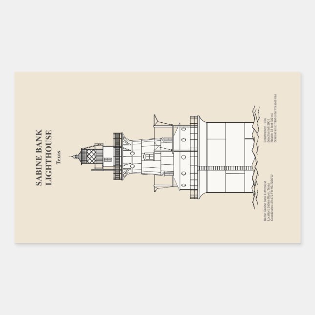 Adesivo Retangular Sabine Bank Lighthouse - Texas - SBD (Frente)