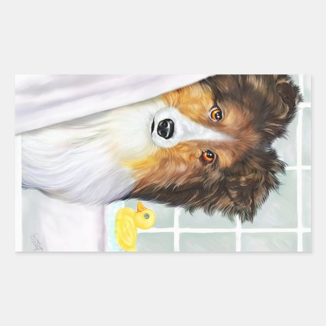 Adesivo Retangular Sable Sheltie Bath (Frente)