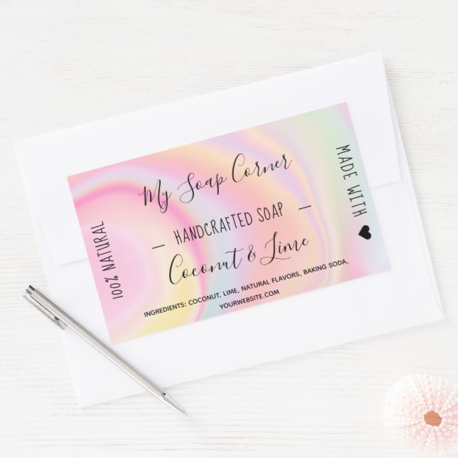 Adesivo Retangular Sabonete feito à mão unicórnio pastel arco-íris má (Envelope)