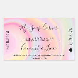 Adesivo Retangular Sabonete feito à mão unicórnio pastel arco-íris má