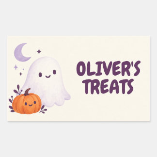 Adesivo Retangular Saca de Tratamento de Halloween Personalizado Fant