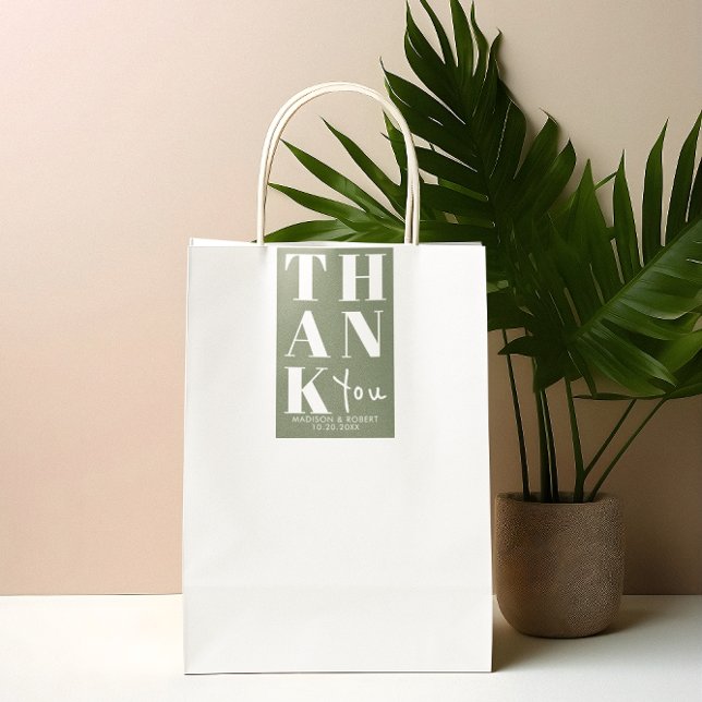 Adesivo Retangular Sage Green Bold Simple Obrigado Favor De Casamento (Criador carregado)