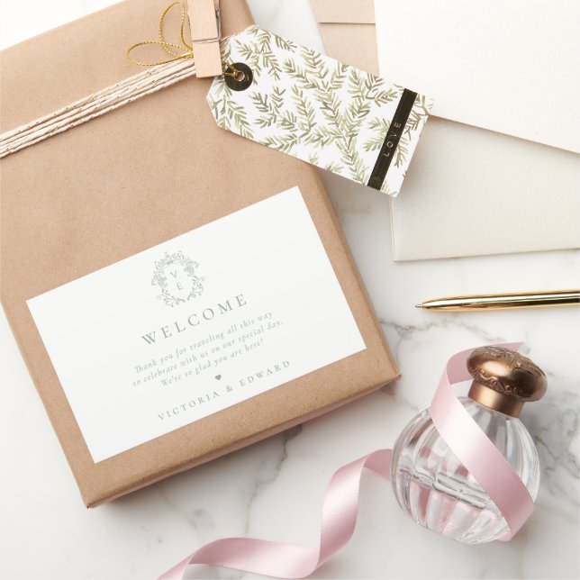 Adesivo Retangular Sage Green Crest Monogramas Boas-vindas (Presentear)