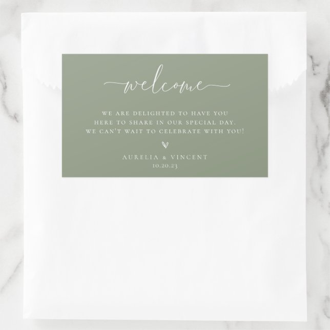 Adesivo Retangular Sage Green Wedding Welcome (Bolsa)