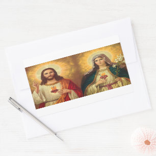 Adesivo Retangular Sagrado Coração de Jesus e Virgem Maria