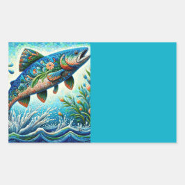 Adesivo Retangular Salmão Jumping Mosaico Floral Azul Pêssego Verde