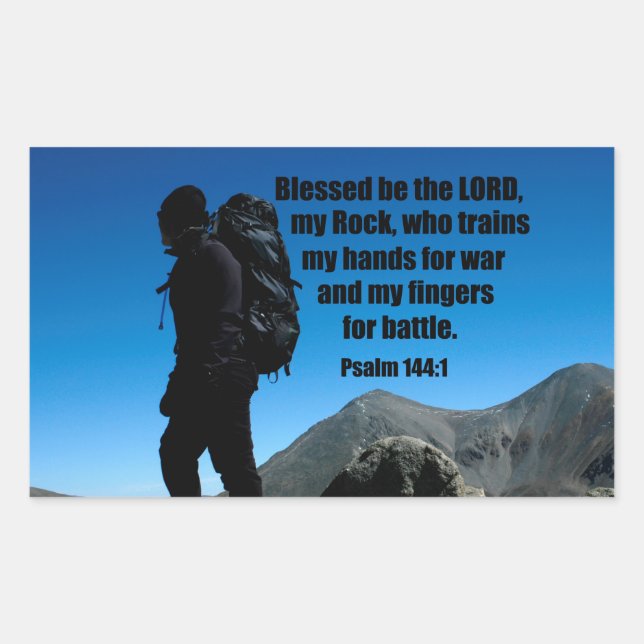 Adesivo Retangular Salmo 144:1 Abençoado seja o Senhor, minha pedra,  (Frente)