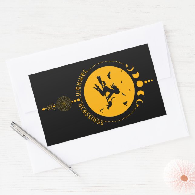 Adesivo Retangular Samhain Blessings, bruxa (Envelope)