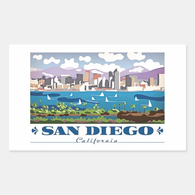 Adesivo Retangular San Diego Skyline (Frente)