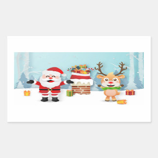 Adesivo Retangular Santa Claus E Reindeer