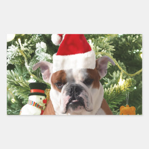 Adesivo Retangular Santa Hat Bulldog Árvore de Natal Snowman Caixa de