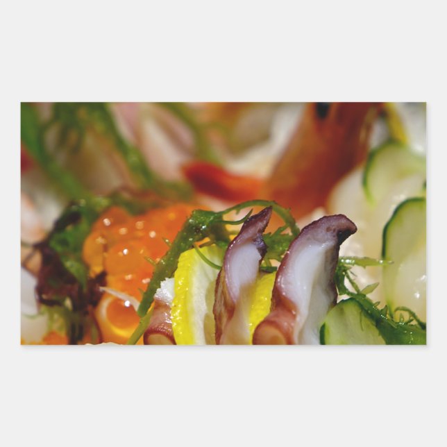 Adesivo Retangular Sashimi Salmon Fish Comida marisco Japonês (Frente)