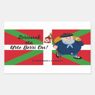 Adesivo Retangular Saudação de Natal personalizada, Olentzero + Ikurr