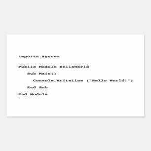 Adesivo Retangular Saudação Mundial do Visual Basic Hello