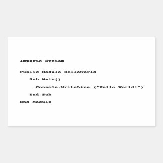 Adesivo Retangular Saudação Mundial do Visual Basic Hello