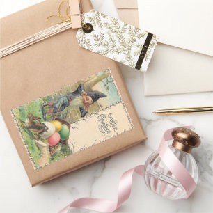 Adesivo Retangular Saudações de Páscoa Vitorianas Antigas com Gnomo