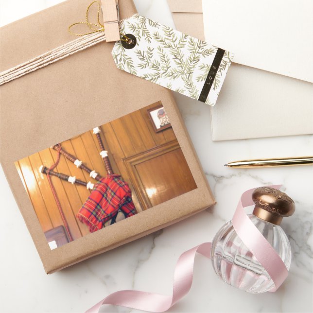 Adesivo Retangular Scotland Bagpipe Tartan Xadrez Instrumento Musical (Presentear)