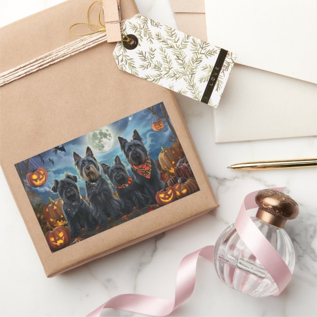 Adesivo Retangular Scottish Terrier Halloween Spooky (Presentear)