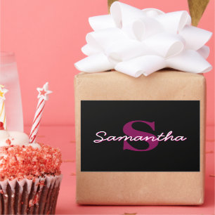 Adesivo Retangular Script Personalizável de Monograma Cor-de-Rosa e P