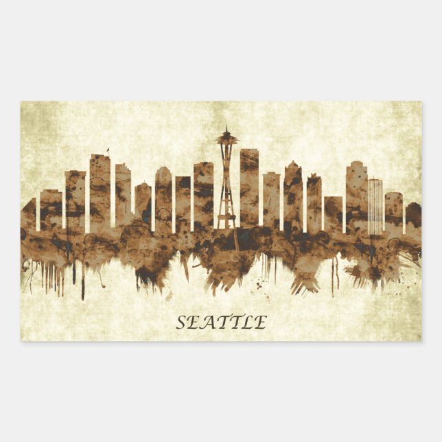 Adesivo Retangular Seattle Washington Cityscape (Frente)