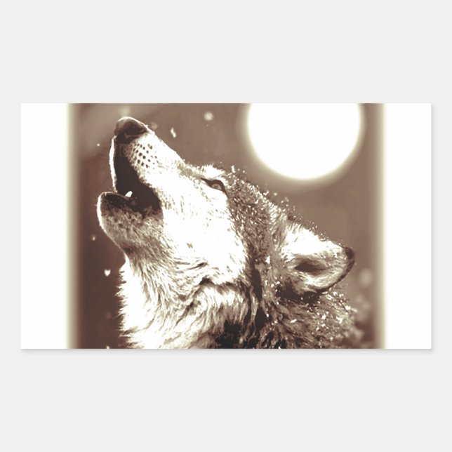 Adesivo Retangular Sepia Wolf & Moon (Frente)