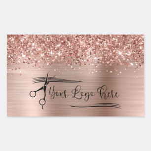 Adesivo Retangular Seu Logotipo Dourado Rosa Glam Brilhante