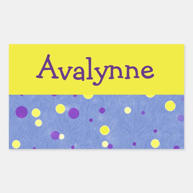 Adesivo Retangular Seu nome com pontos amarelos e roxos (Frente)