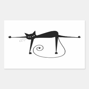 Adesivo Retangular Seu Texto - Caractere de Gato Preto - Pose 3