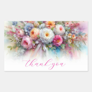 Adesivo Retangular Seu Texto Personalizado Arte Floral Aquarela Obrig