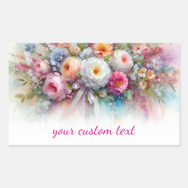 Adesivo Retangular Seu Texto Personalizado Pintura de Flores em Aquar (Frente)