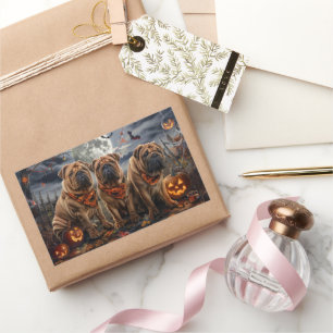 Adesivo Retangular Shar Pei Halloween Assustador