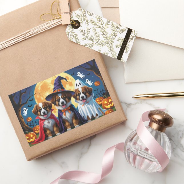 Adesivo Retangular Shepherd Belga Cães Pumpkin Halloween Engraçado (Presentear)