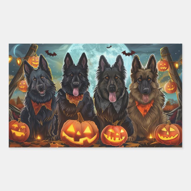 Adesivo Retangular Shepherd Halloween Spooky belga (Frente)