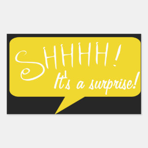 Adesivo Retangular Shhh Surprise Party - Sticker - Preto e Dourado