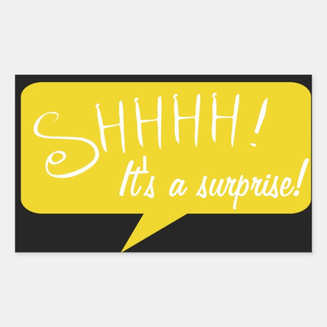 Adesivo Retangular Shhh Surprise Party - Sticker - Preto e Dourado (Frente)