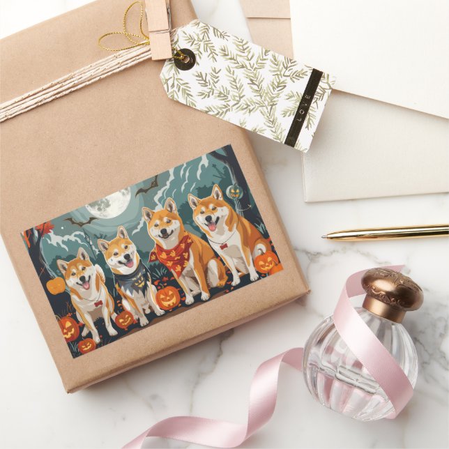 Adesivo Retangular Shiba Inu Halloween Assustador (Presentear)