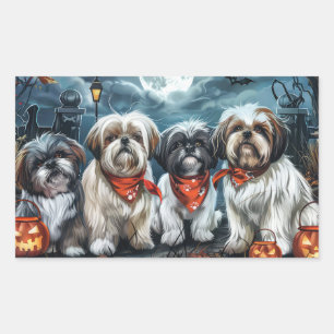 Adesivo Retangular Shih Tzu Halloween Assustador