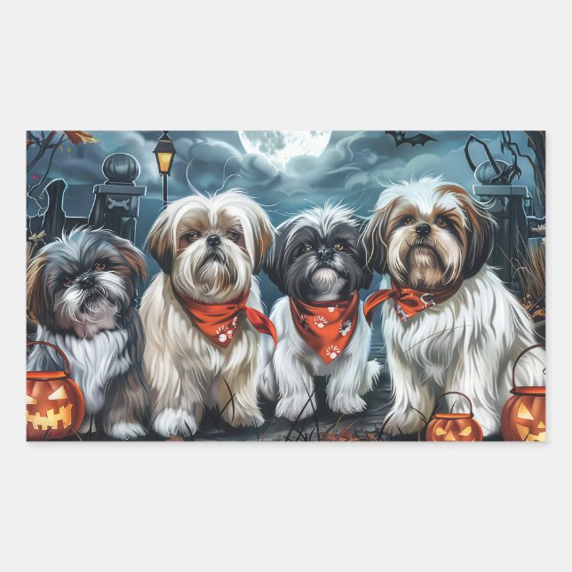 Adesivo Retangular Shih Tzu Halloween Assustador (Frente)
