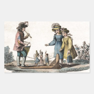 Adesivo Retangular Show de Dança de Fantoche Antigo Infantil