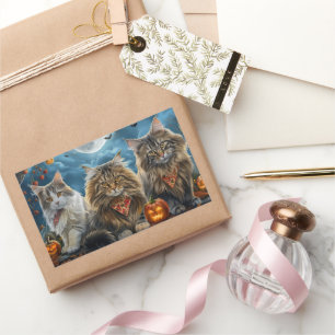 Adesivo Retangular Siberian Cat Halloween Spooky