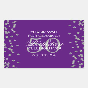 Adesivo Retangular Silver 50º Aniversário Obrigado Confetti Roxo