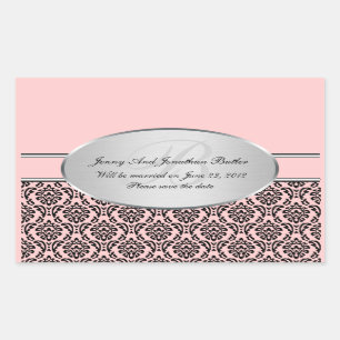 Adesivo Retangular Silver Damask Save The Date Stickers