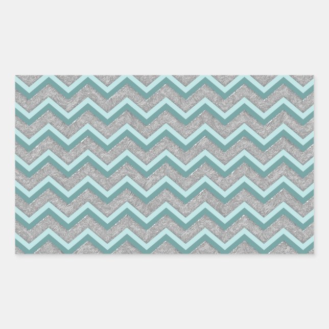 Adesivo Retangular Silver Foil e Teal ZigZag (Frente)