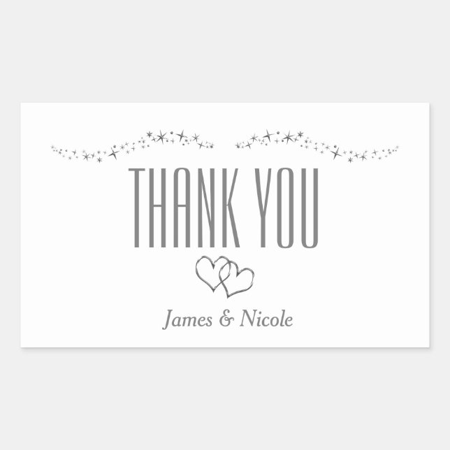 Adesivo Retangular Silver Hearts & Sparkle Wedding Favor Sticker (Frente)