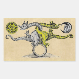 Adesivo Retangular Símbolo de Dragões Dourados e Prateados