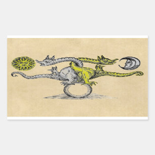 Adesivo Retangular Símbolo de Dragões Dourados e Prateados